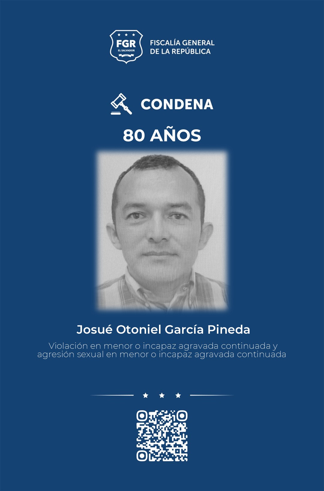 A una pena de 80 años de cárcel fue condenado, en ausencia, Josué Otoniel García Pineda
